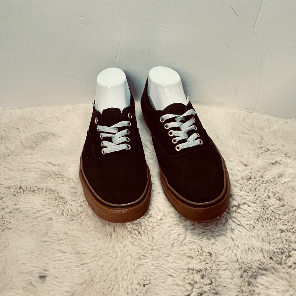 Vans Off The Wall Black Canvas Sneakers Gum Brown Sole Casual Shoes M 10.5/ W 12